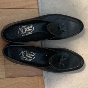 Belgian Shoes black kid loafers.  Size 7.